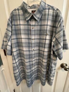 Ridgecut Toughwear Men’s Button Up Shirt XL Short Sleeve Cotton Blend Blue Gray